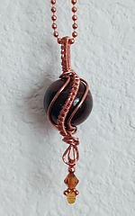 sphere pendant 7 - Red Tiger Eye with Czech crystal dangle